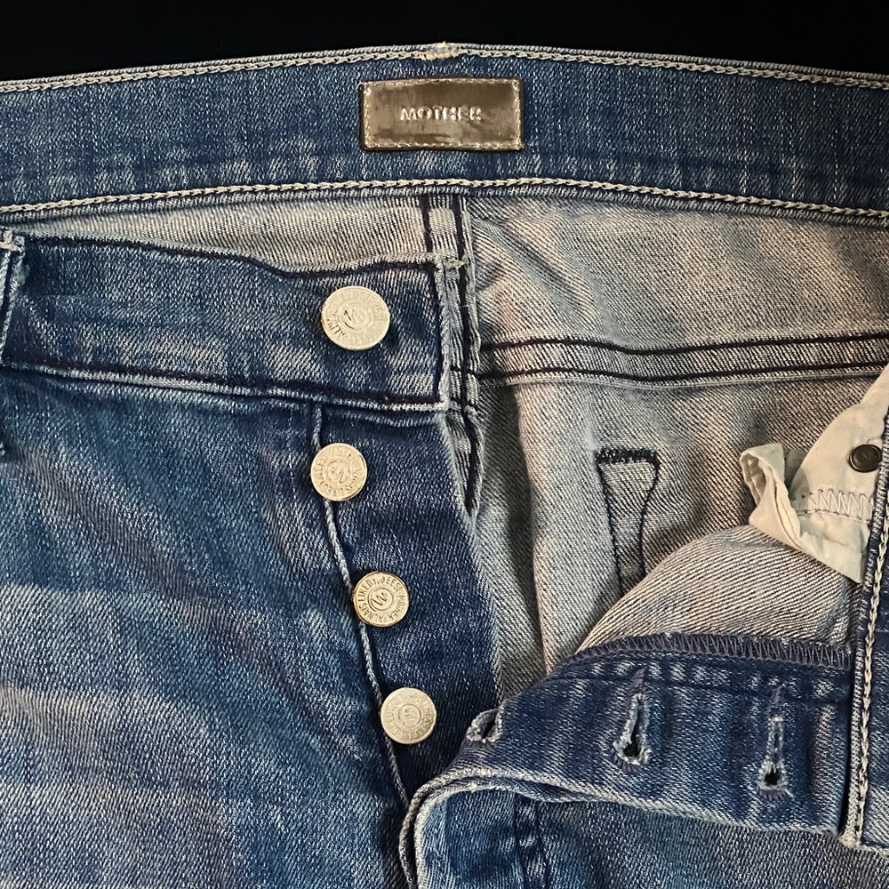 MOTHER Women's Blue Button-Fly Jeans The Stunner Ankle Fray